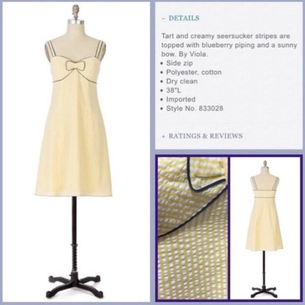 Anthropologie Lemon Parfait Bow Yellow Striped Summer Dress Cotton Viola Sz 8 - Picture 2 of 10